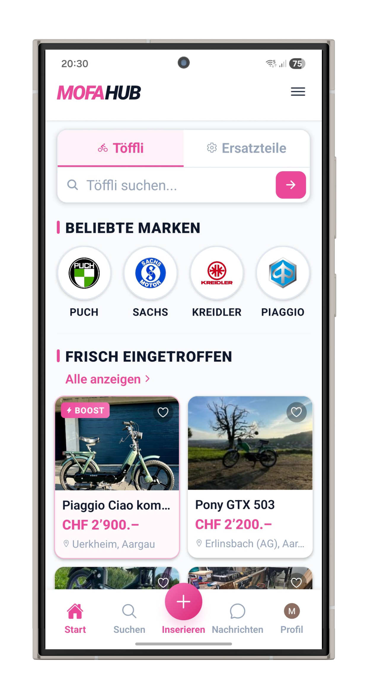 Mofahub App Android – Startseite