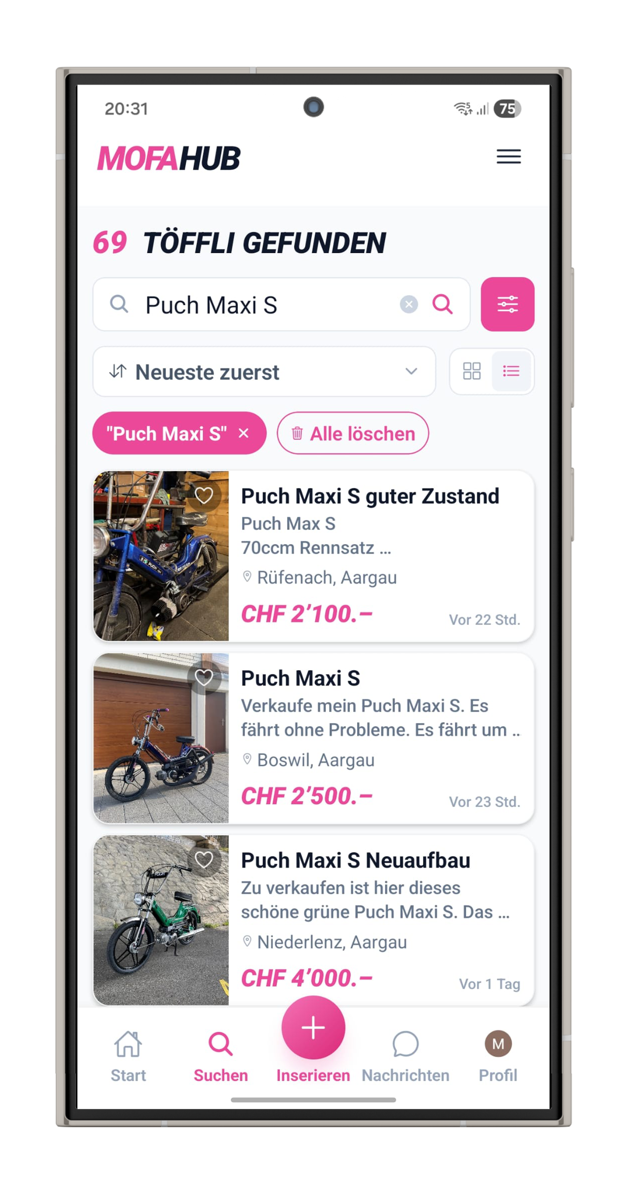 Mofahub App Android – Suche