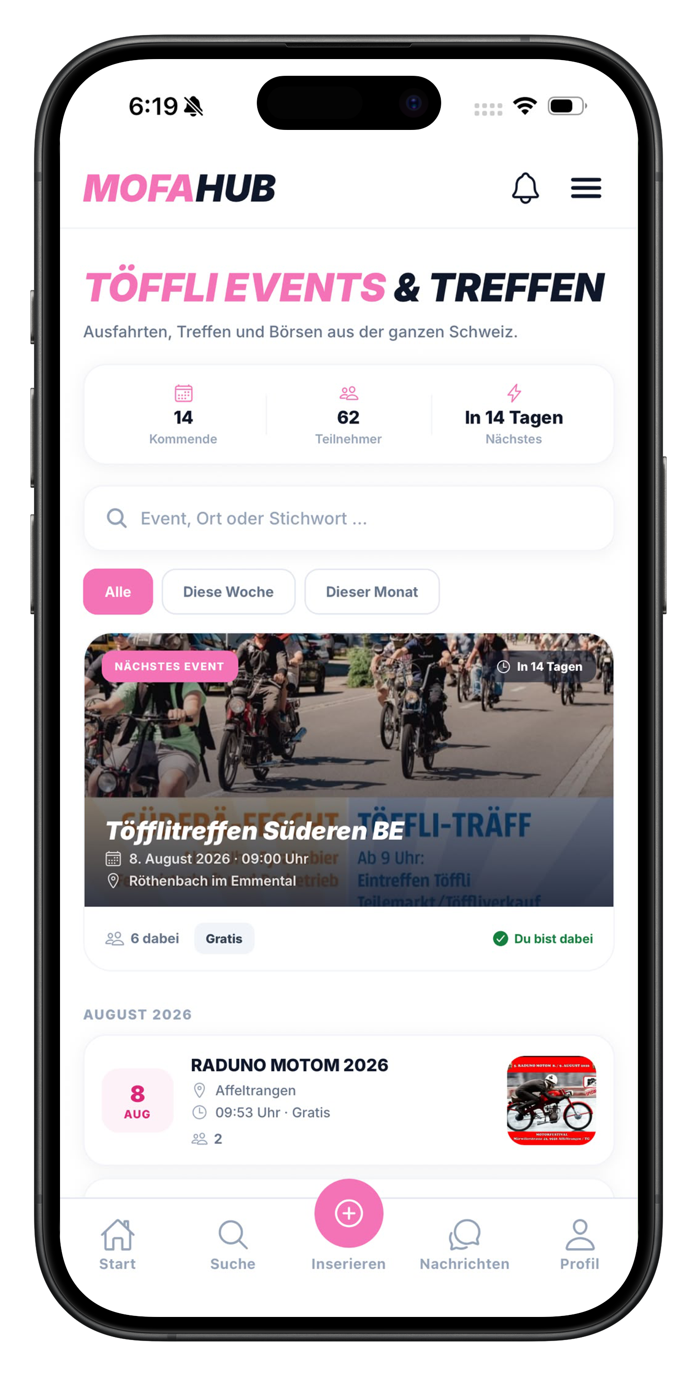 Mofahub App iPhone – Events