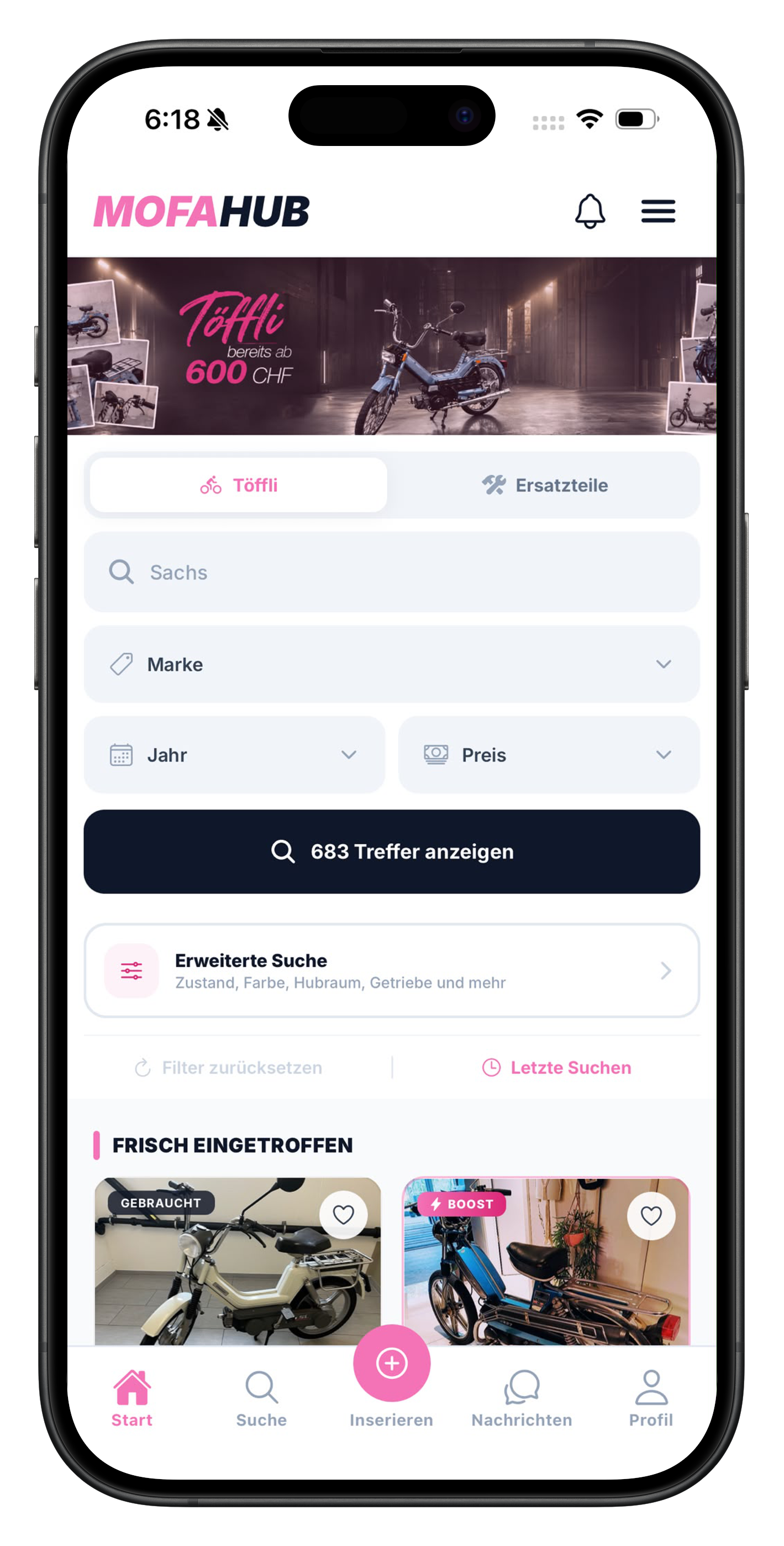 Mofahub App iPhone – Startseite