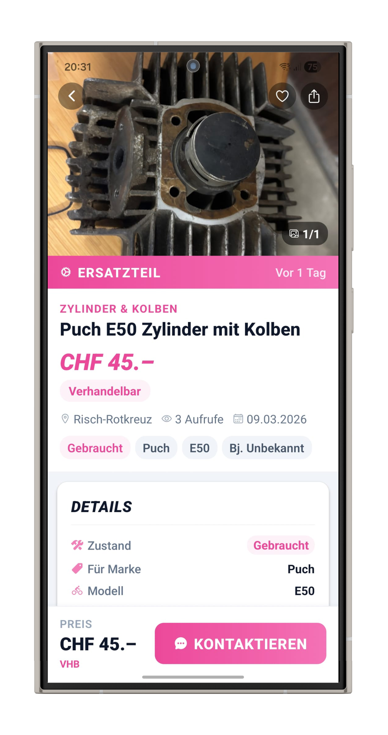 Mofahub Android App – Ersatzteil Inserat