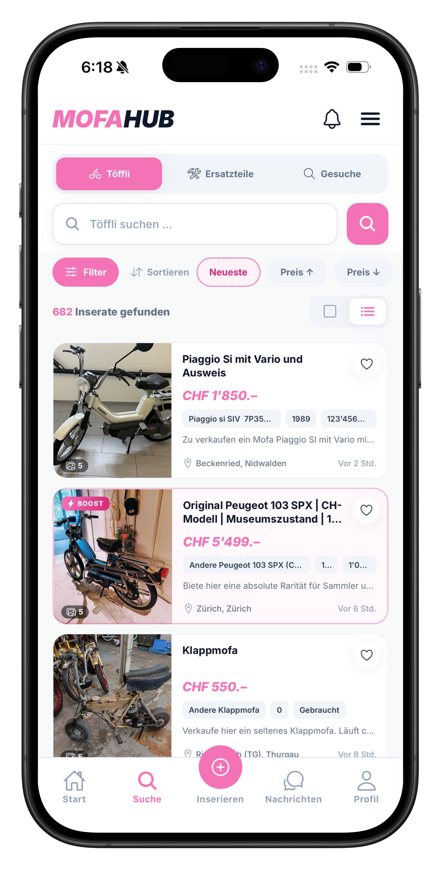 Mofahub iPhone App – Suche & Filter